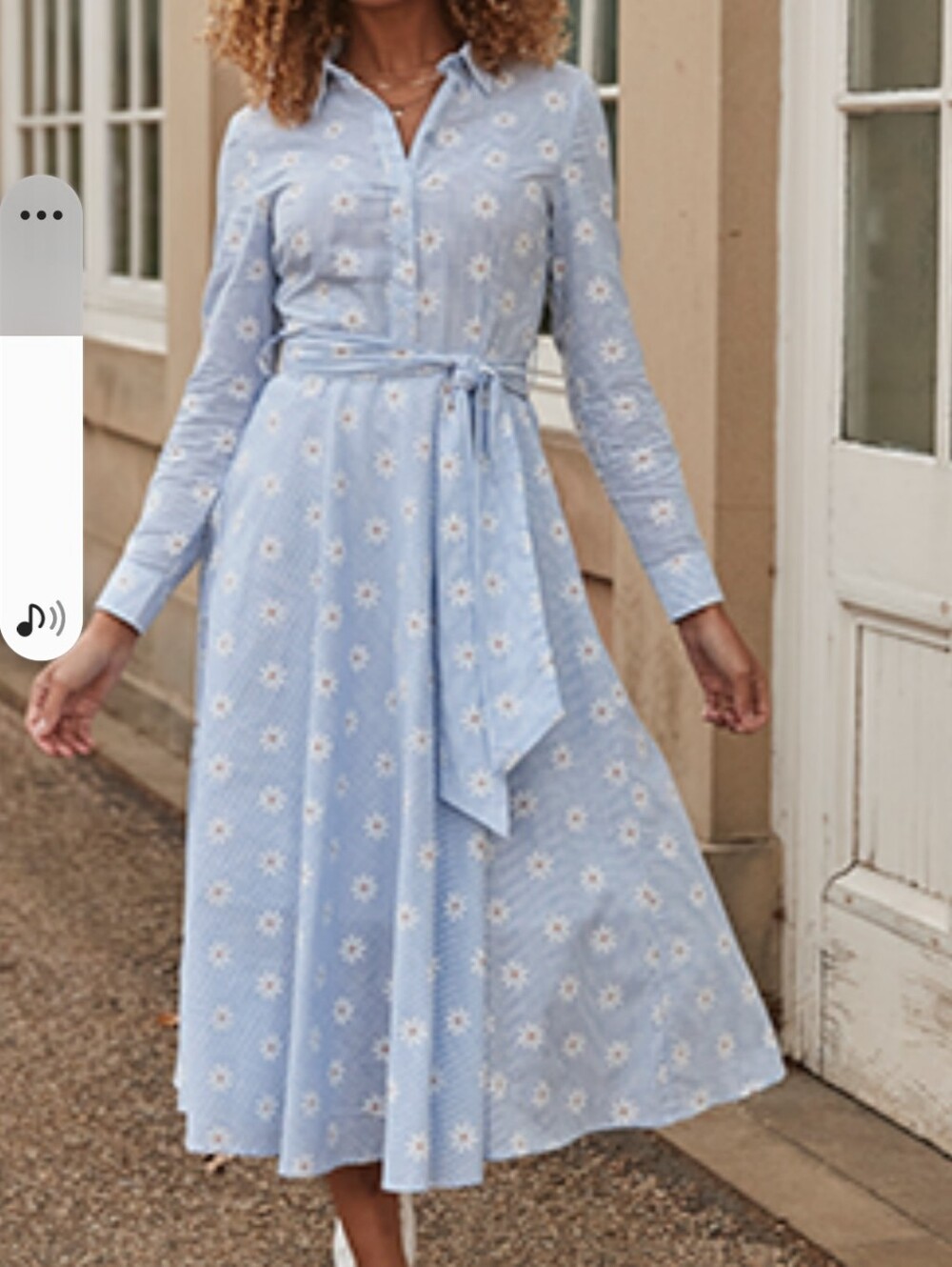 Joe Browns Maybelle Blue and White Floral Stripe Midi Shirt Dress with Tie Waist